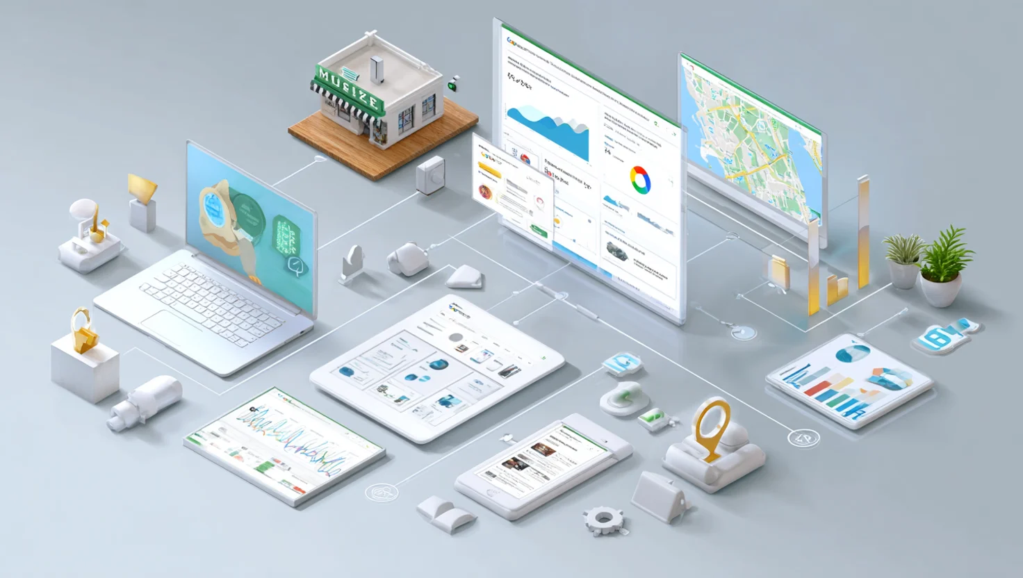 Flusso di lavoro marketing digitale piccola impresa con SEO locale analytics automazione IA